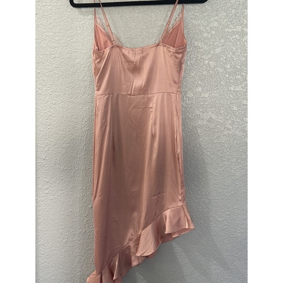 PrettyLittleThing‎ Pink Lace Trim Ruffle Hem Bodycon Dress US 4 - Picture 2 of 5